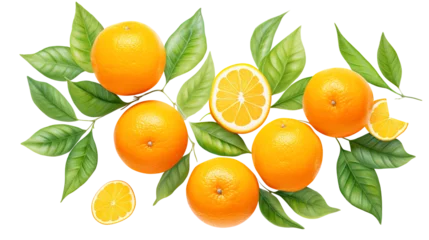 Fotobehang oranges fruit on a branch with leaves illustration isolated on transparent background Remove png, Clipping Path, pen tool © Vector Nazmul