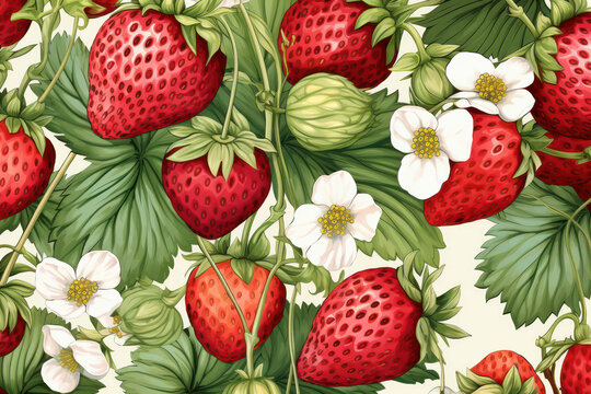 Berries illustration summer seamless background background fresh ripe strawberry nature food pattern art red