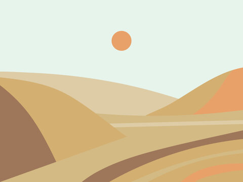 Flat vector illustration of a minimalist desert landscape