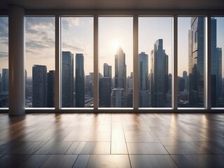 Fototapeta premium Modern city view from a highrise office window