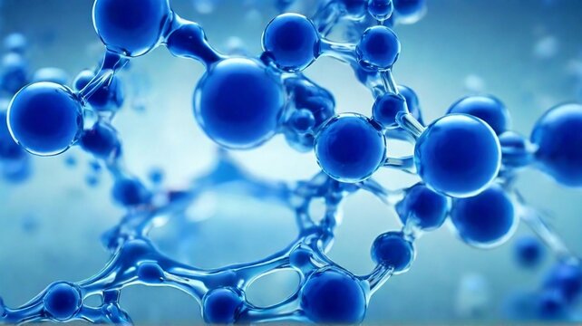 blue molecule atoms structures set against a liquid serum background, offering a captivating visual of DNA models and molecular wonders for medical and scientific concepts