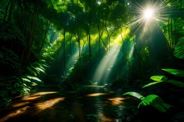 Fototapeta na wymiar sunlight through the forest