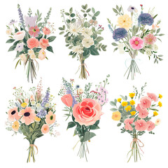 Gouache and carefully arranged into elegant bouquets. clipart
