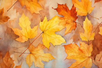 Naklejka na ściany i meble Leaves seasons orange yellow background autumn
