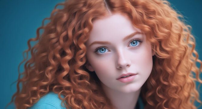 ritratto primo piano di viso di giovane donna dai capelli ricci