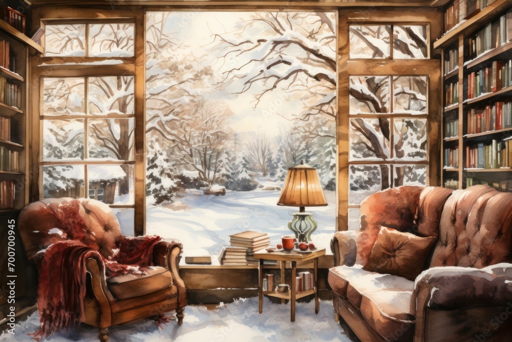 Wall mural Cozy Winter Reading - Generative AI