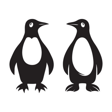 A black silhouette Penguin set, Clipart on a white Background, Simple and Clean design, simplistic