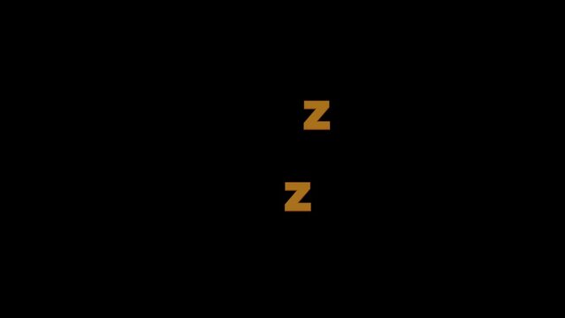 Cartoon style sleeping zzz letter symbol animation on alpha channel transparent background