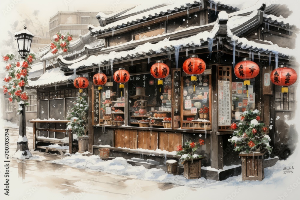 Canvas Prints Festive Street Decor - Generative AI