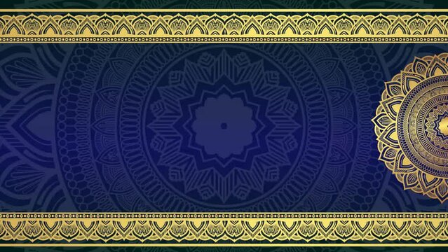 Decorative eastern style Islamic background looped animation mandala and Gold and blue mandala ornament background looping smoothly, arabic islamic style for any purpose Abstract ornamental digital