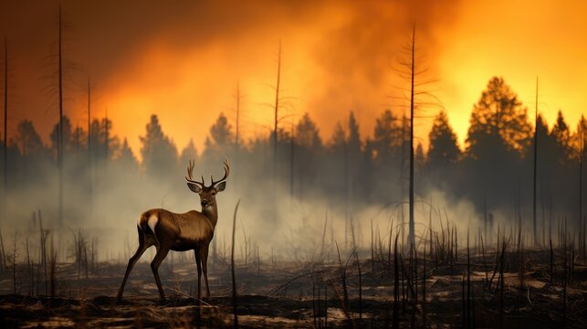 The resilience of wildlife is captured in the image of a deer defying the flames.
