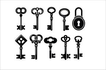 Victorian Elegance: Ornate Key Illustrations in EPS