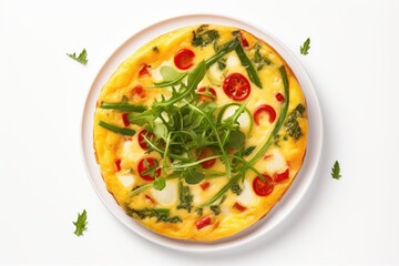 top view of frittata with vegetables and herbs.omelet.breakfast