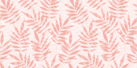 Leaves Seamless Vector Pattern. Watercolor Tropic Palm Leaves Background, Pink Jungle Print