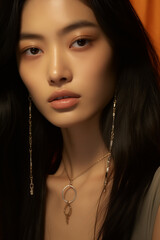 Fashion Beauty Woman has short straight black hair and express feeling. Portrait of Asian girl