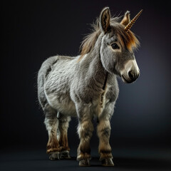 Whimsical Wonders: Singular Majesty of the Dwarf Unicorn Donkey. Generative AI