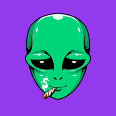 green alien face smoking, high expression face