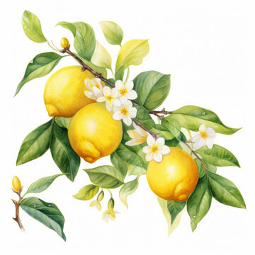 yellow lemons on branch with white flowers clip art preview