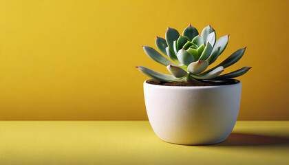 succulent plant in pot on yellow background