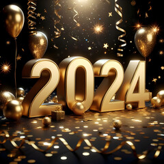 Golden 3d 2024 letters new year