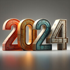 New year 2024 colourful 3d letters
