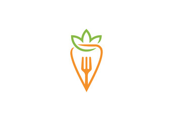 vegetable carrot and fork logo, simple minimalist lineart concept design