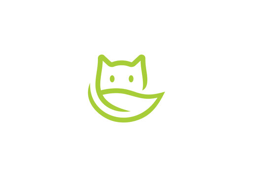 leaf and cat logo design. pet care nature concept icon symbol