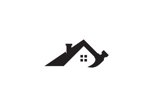 Hammer With House Logo, Repair Building House Design Concept