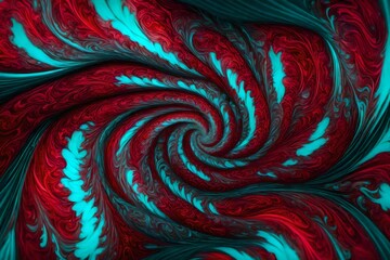 Fototapeta na wymiar Luminous ruby red and electric turquoise swirling into a captivating maelstrom.