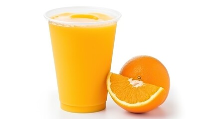 Orange juice and oranges with leaves.white background, for banner background