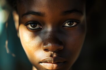 Portrait of black girl looking at camera with serious expression
