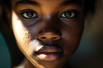 Portrait of black girl looking at camera with serious expression