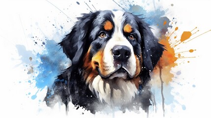 Watercolor illustration of bernese mountain dog portr.Generative AI - obrazy, fototapety, plakaty