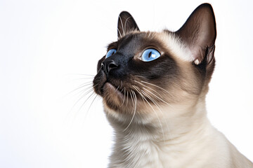Siamese Cat close-up portrait on a white background.