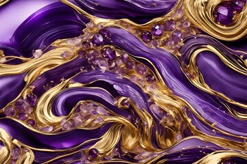 Molten gold and amethyst purple flowing harmoniously,  a world of luxury.