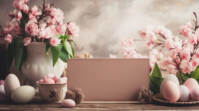 Easter theme background picture with blank space for a message, for wishes and e-cards	
