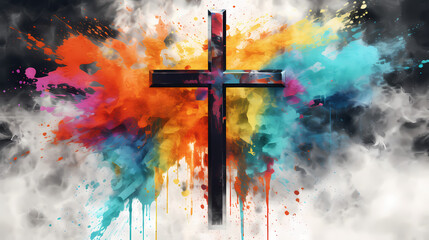 Christian Cross, Graffiti, Digital Art - obrazy, fototapety, plakaty