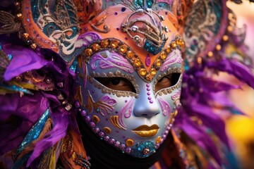 A close up of a person wearing a mask