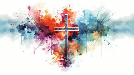 Christian Cross, Holy Cross, Watercolor, Digital Art - obrazy, fototapety, plakaty