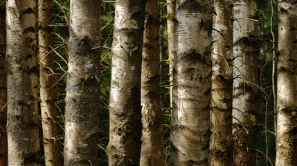 Naklejka premium Symphony of Trunks: Nature's Geometric Tapestry. Generative AI