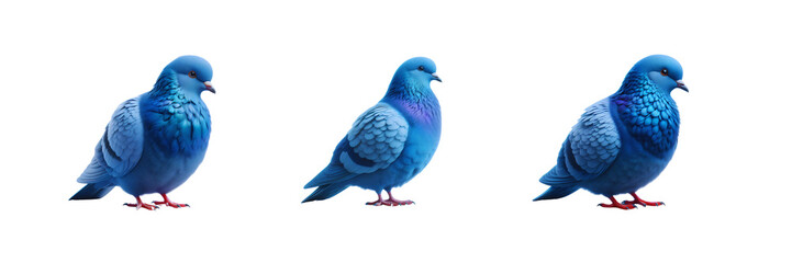Set of Blue dove or pigeon, isolated over on transparent white background.