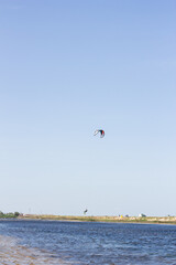 Sportsman riding a kiteboard