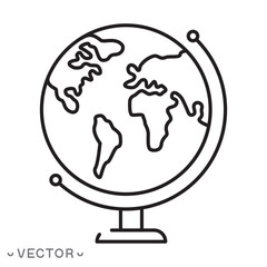 globe icon, earth planet day, world map, logo template ecology environment, thin line on white background, eps 10 editable stroke vector illustration