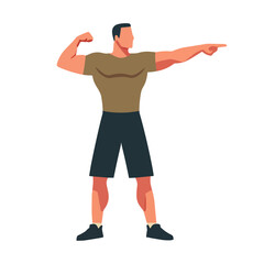 Fototapeta premium Man flexing muscles flat design vector illustration.