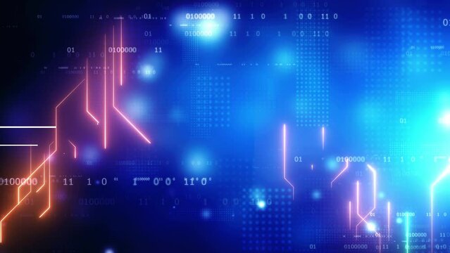 Digital Data moving on Circuit Board. Digital technology background concept with Circuit board futuristic processing. Abstract Binary Technology 4K Animation Video. 
