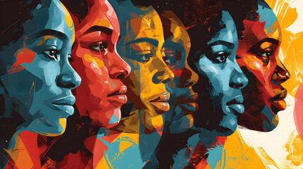 Illustration of colorful abstract background for Black History Month, focusing on racial equality, justice, racism, and discrimination, - obrazy, fototapety, plakaty