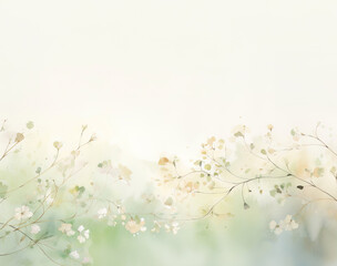 Soft capture of spring blossoms. Delicate pastel-colored flowers for seasonal greetings, invitations, boasting hues of pale green and light pink. Ideal choice  for cards or banners.