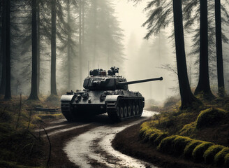Tank in a forest - obrazy, fototapety, plakaty