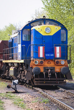 Warsaw, Poland - April 26, 2008: Train locomotive TEM2-065 in Warsaw