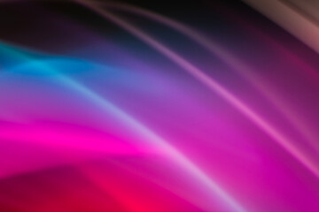 Abstract background with smooth lines of pink, purple and blue colors. Horizontal banner with waves of light and rays.